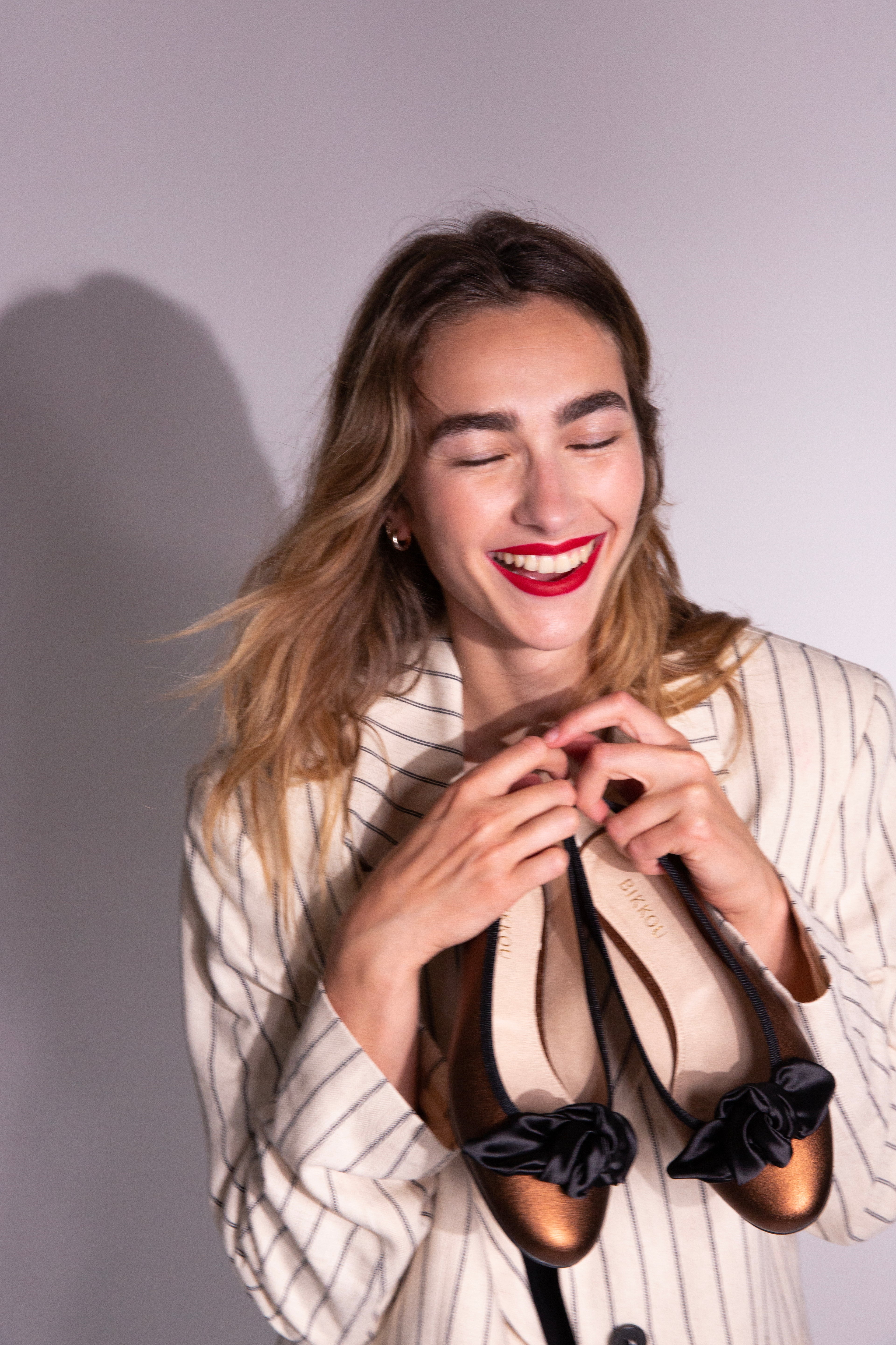 Bikkou 9:30AM Hearing in Court bronze vegan ballerina with model